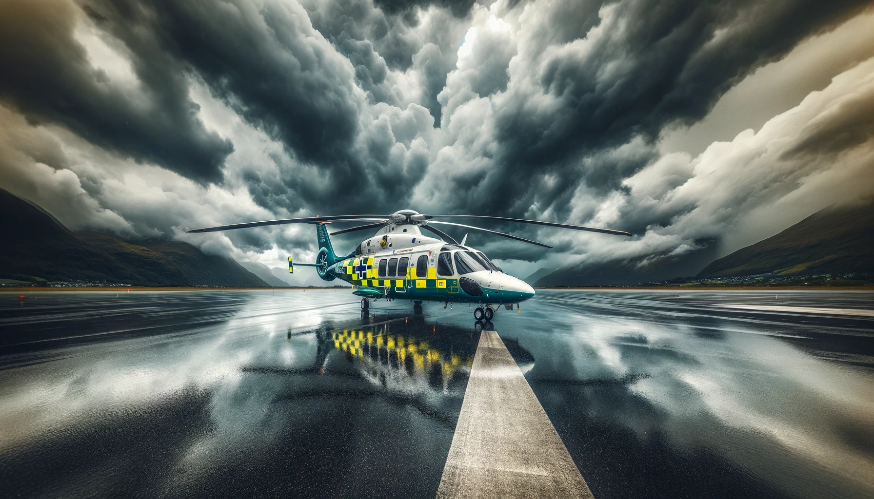 an air ambulance airplane on an overcast cloudy day