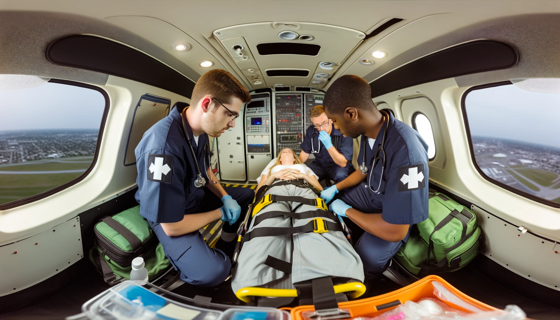a group of paramedics traveling on an air ambulance