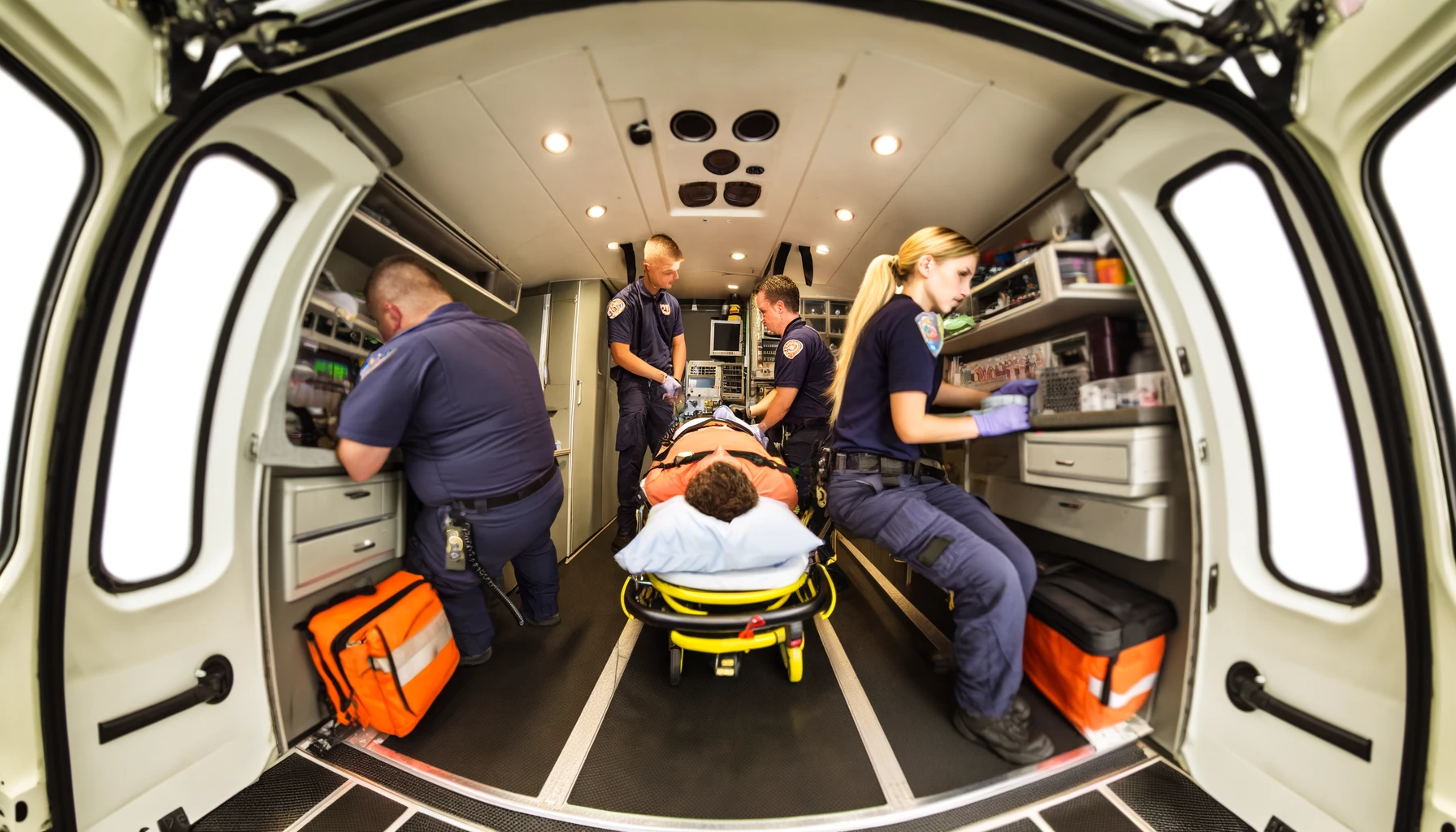 a group of paramedics traveling on an air ambulance.